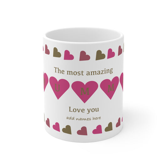 Printify Mug 11oz Personalised Amazing Mumma Heart charm Mug pink