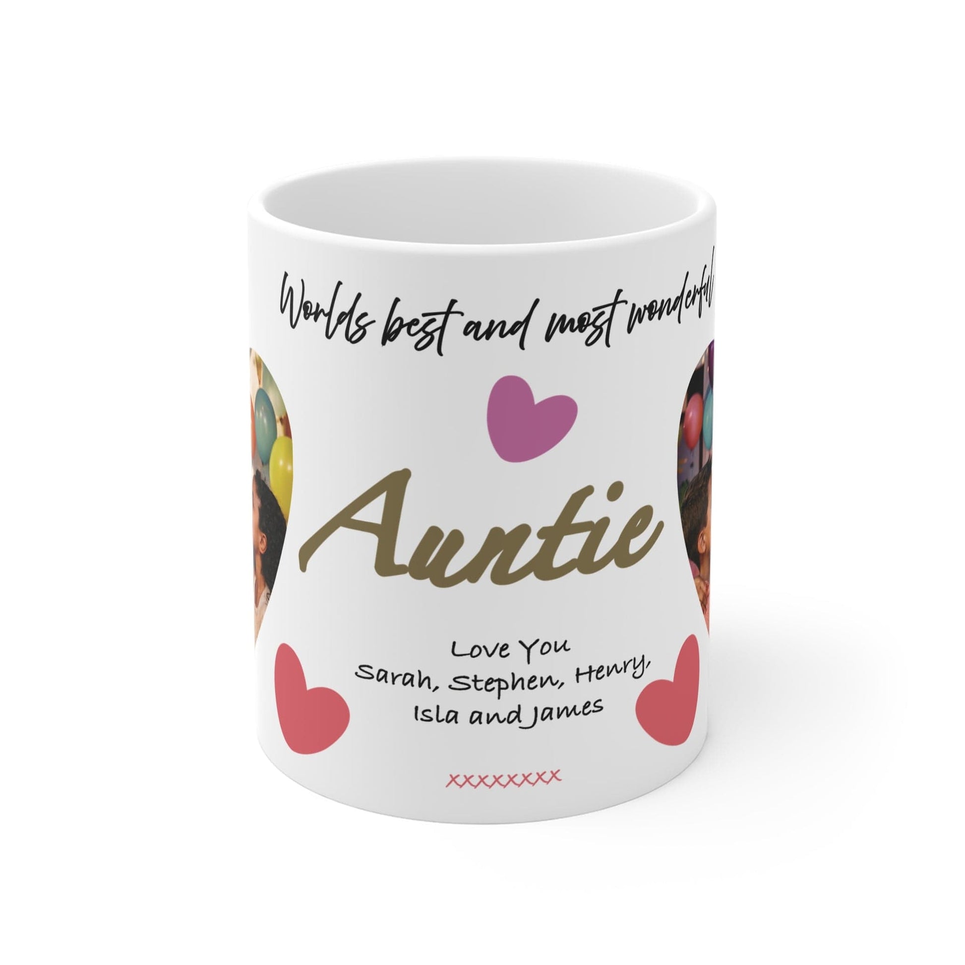 Printify Mug 11oz Personalised Auntie Photo In Hearts Mug