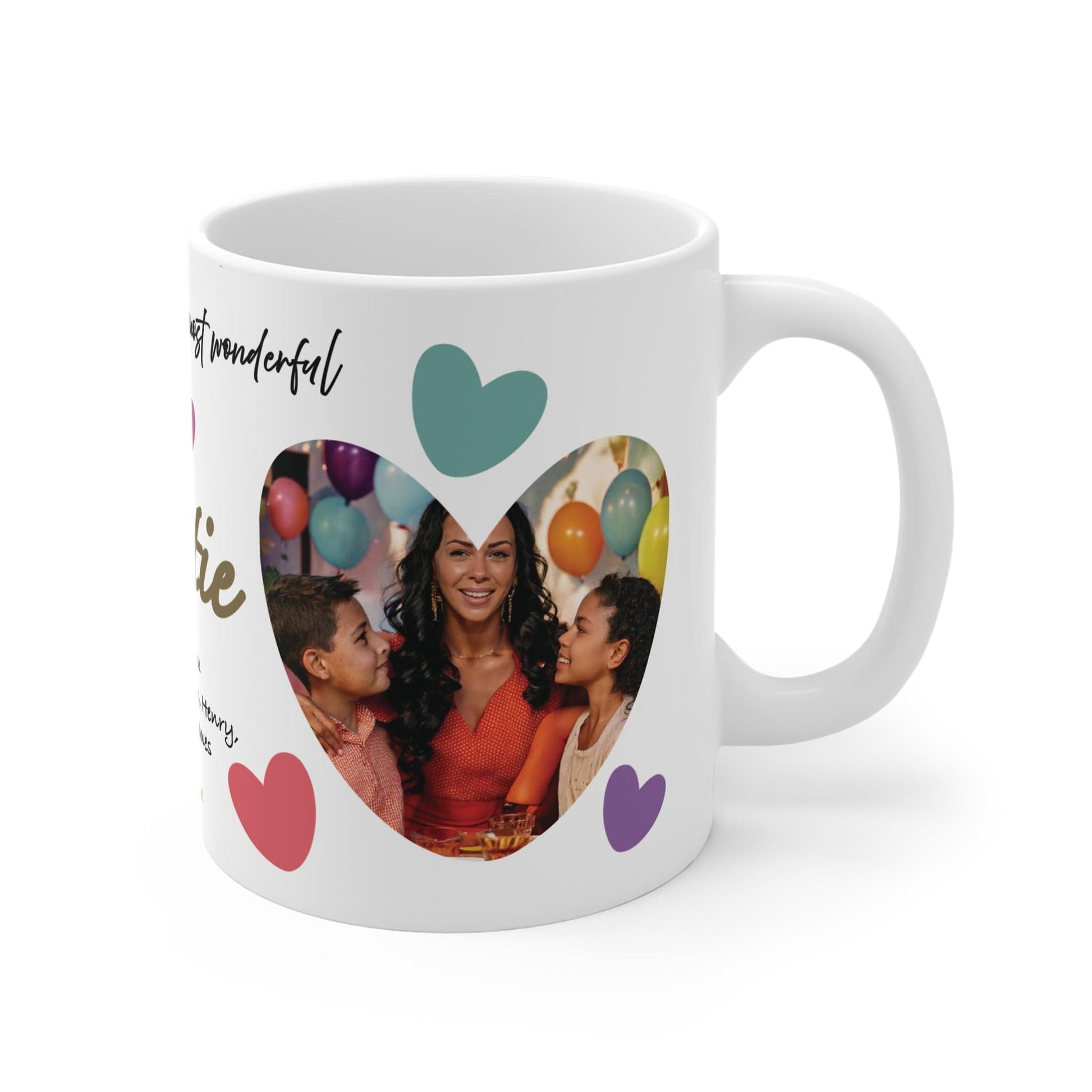 Printify Mug 11oz Personalised Auntie Photo In Hearts Mug