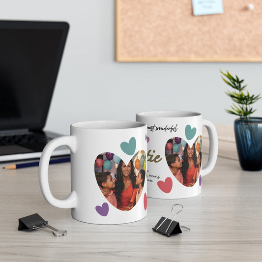 Printify Mug 11oz Personalised Auntie Photo In Hearts Mug