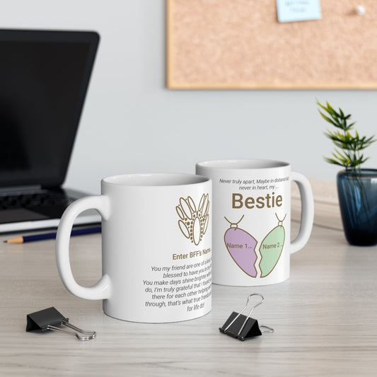 Printify Mug 11oz Personalised Bestie Heart Necklace Mug 11oz