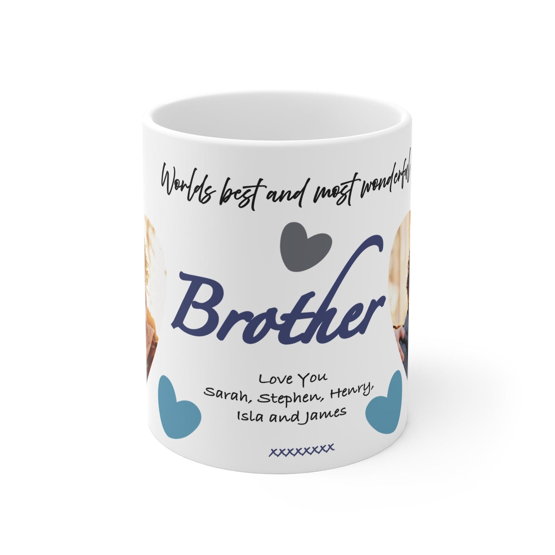 Printify Mug 11oz Personalised Brother Photo In Hearts Mug