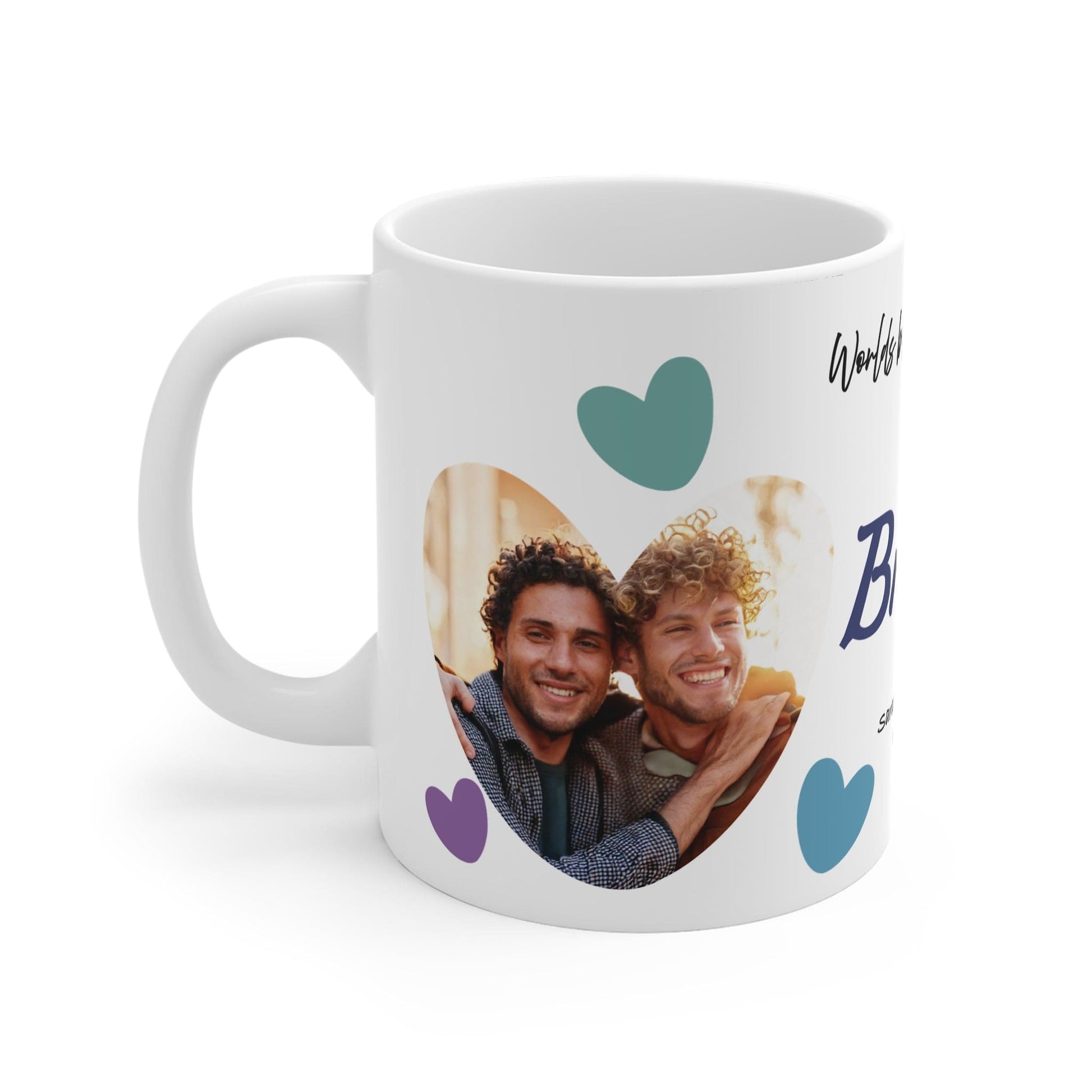 Printify Mug 11oz Personalised Brother Photo In Hearts Mug