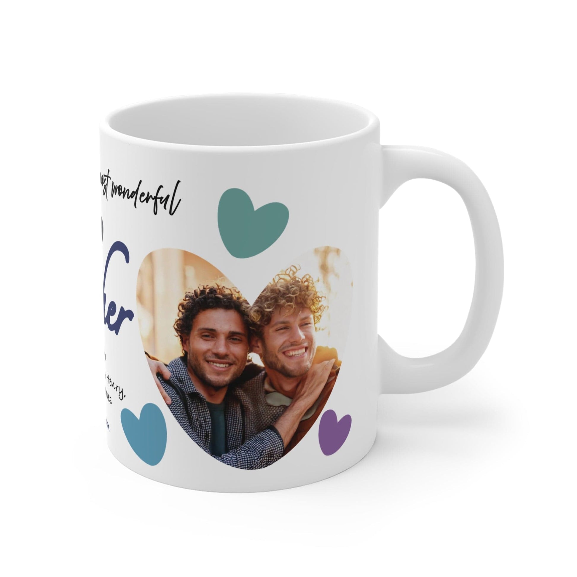Printify Mug 11oz Personalised Brother Photo In Hearts Mug