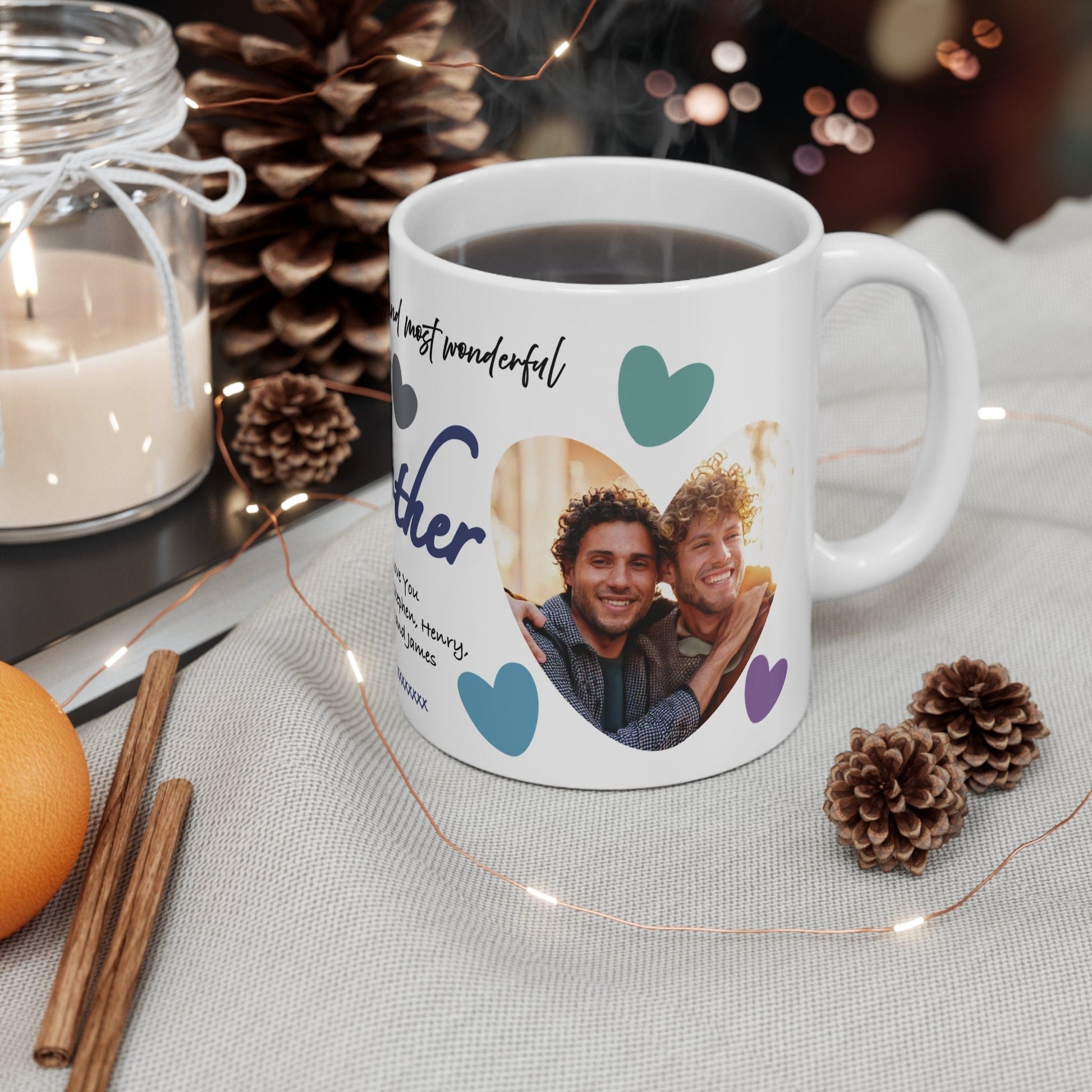Printify Mug 11oz Personalised Brother Photo In Hearts Mug