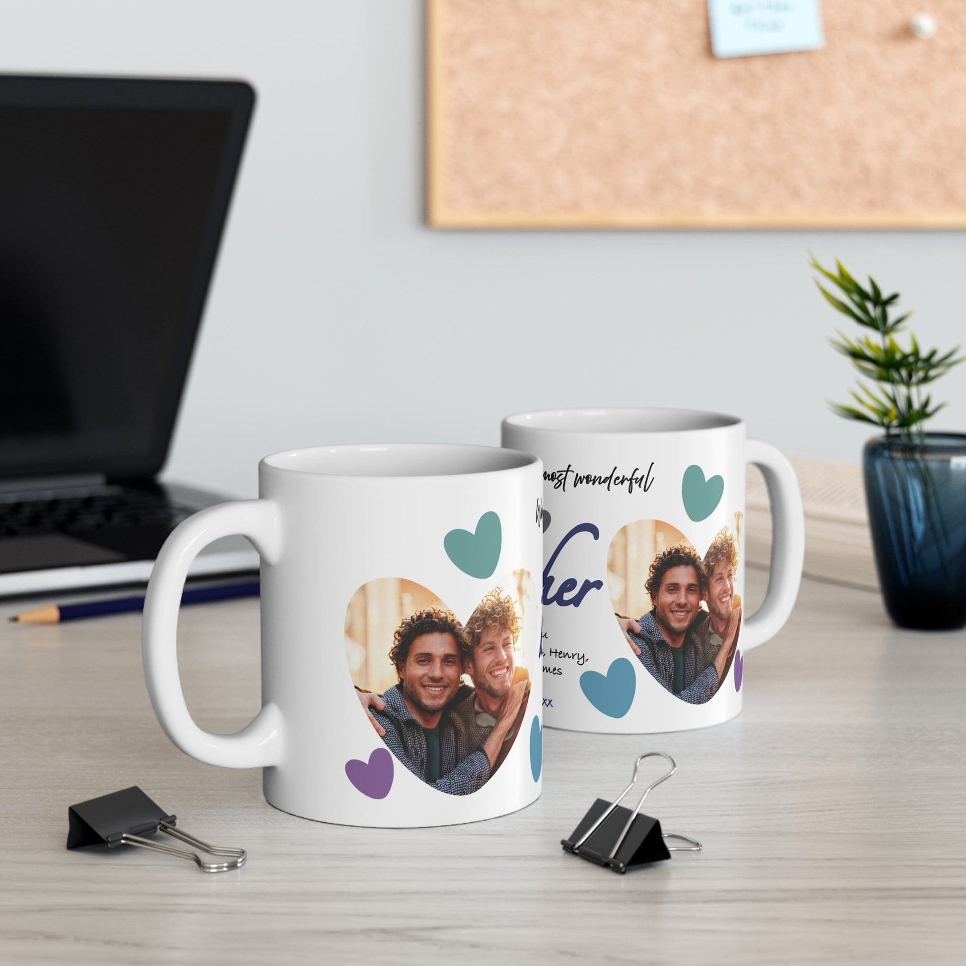 Printify Mug 11oz Personalised Brother Photo In Hearts Mug