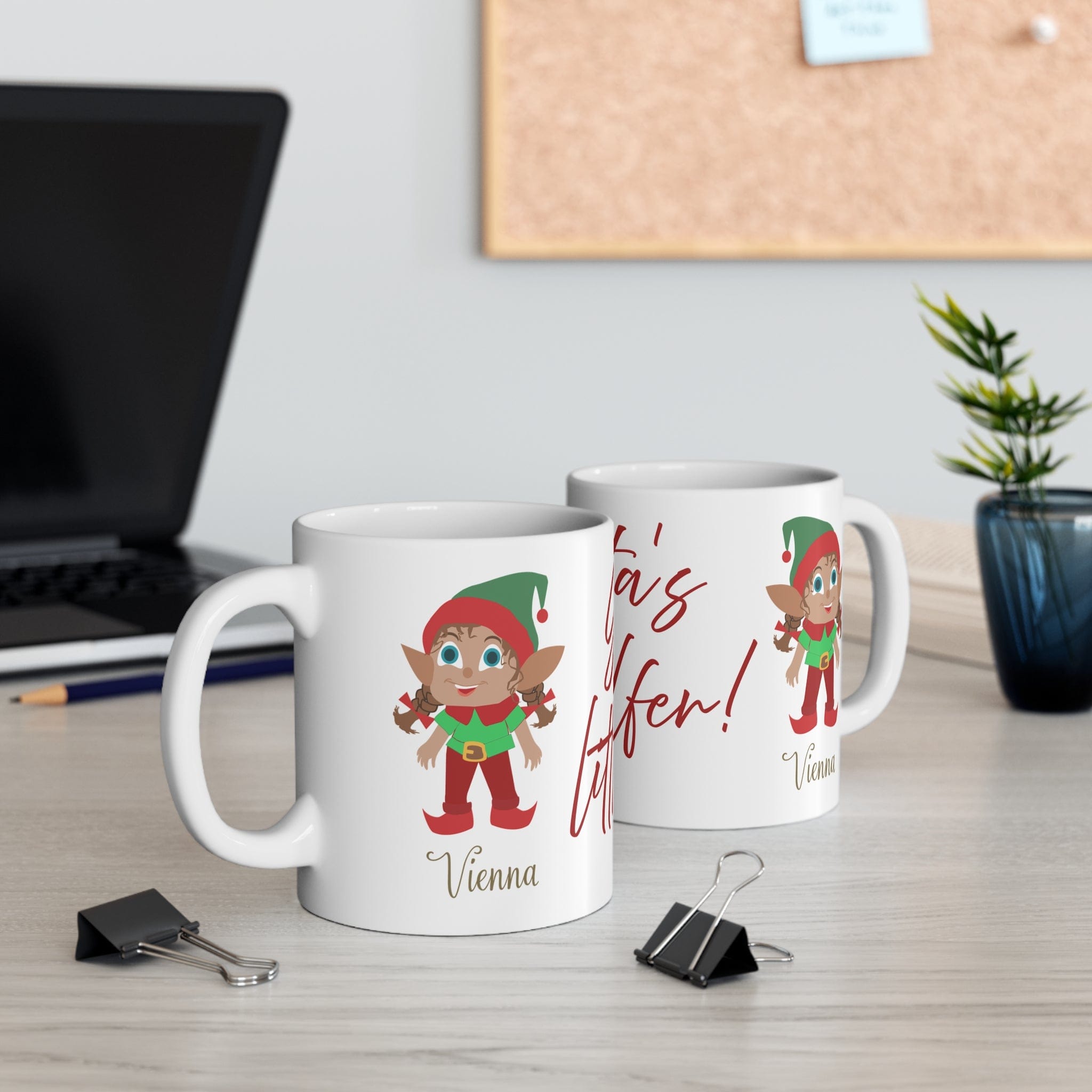 Printify Mug 11oz Personalised Christmas Mug- Santa's Little Elfer