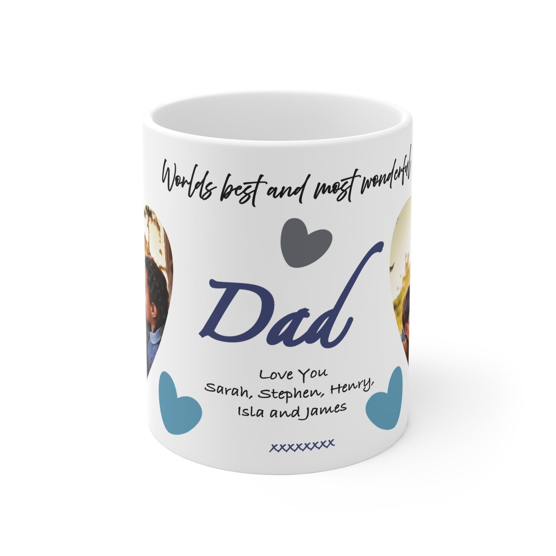 Printify Mug 11oz Personalised Dad Photo In Hearts Mug