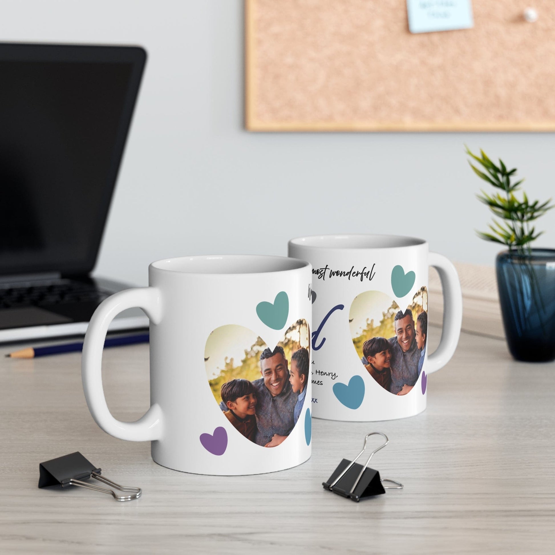 Printify Mug 11oz Personalised Dad Photo In Hearts Mug