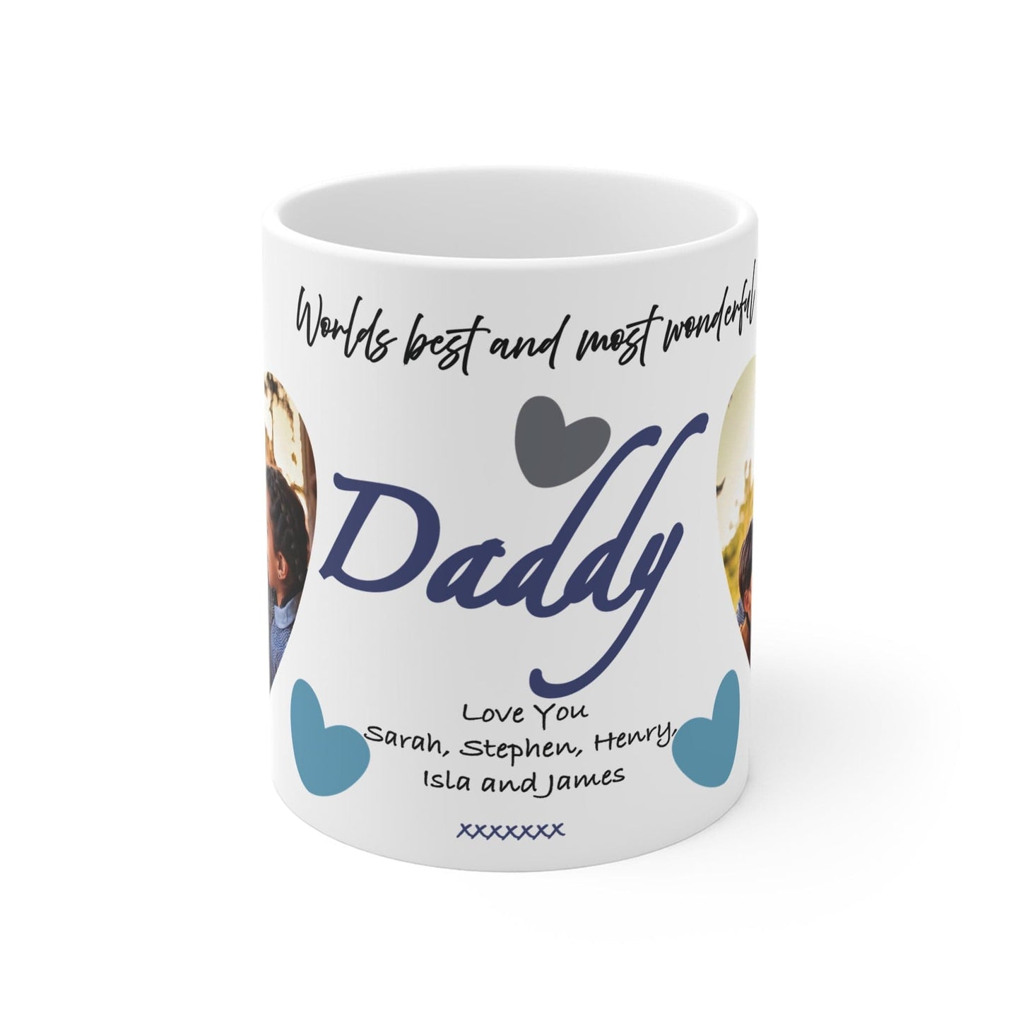 Printify Mug 11oz Personalised Daddy Photo In Hearts Mug