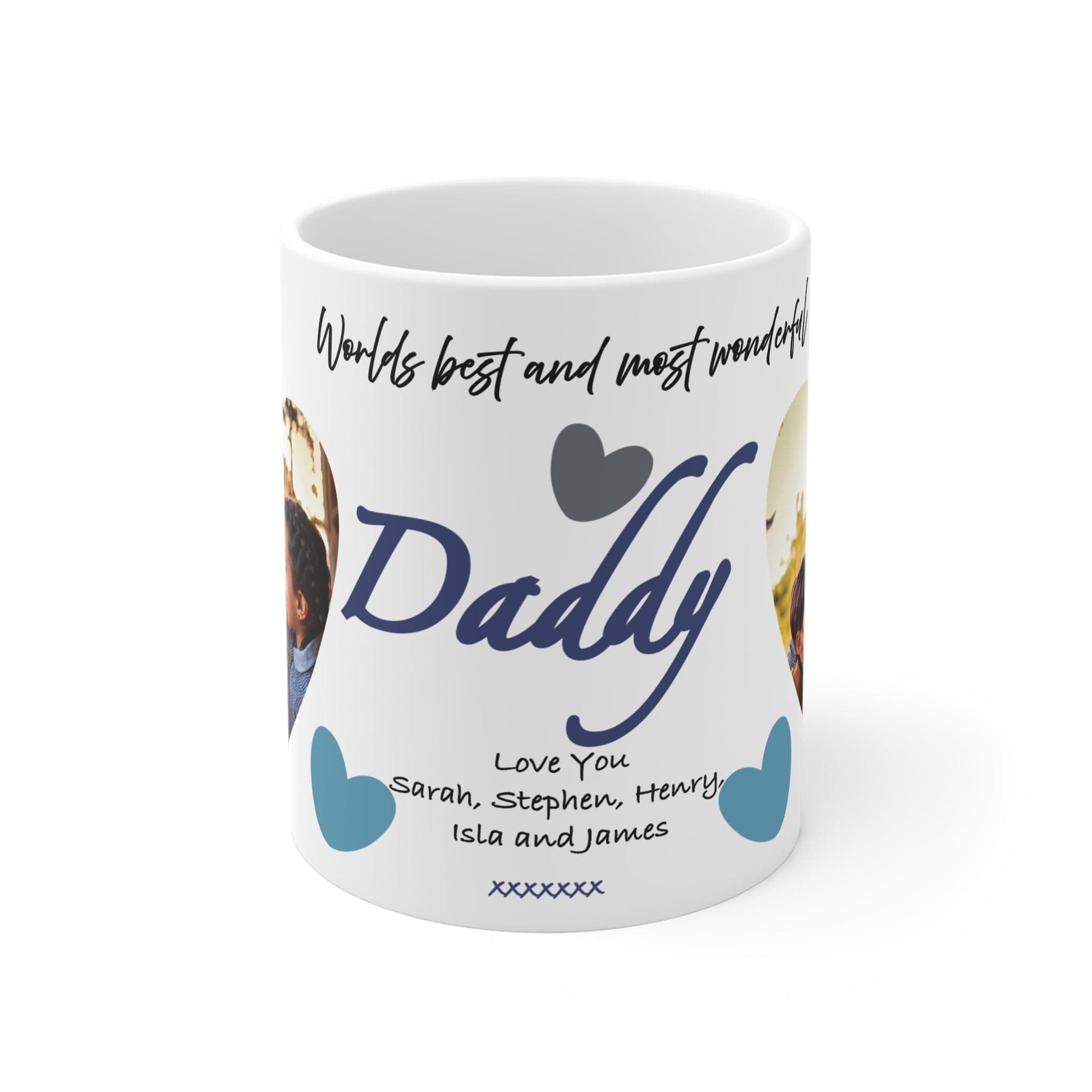Printify Mug 11oz Personalised Daddy Photo In Hearts Mug