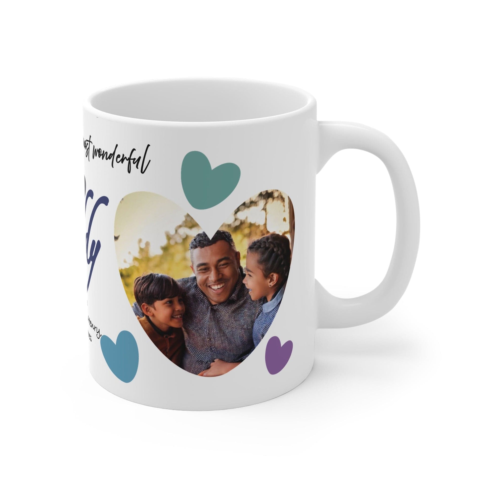 Printify Mug 11oz Personalised Daddy Photo In Hearts Mug