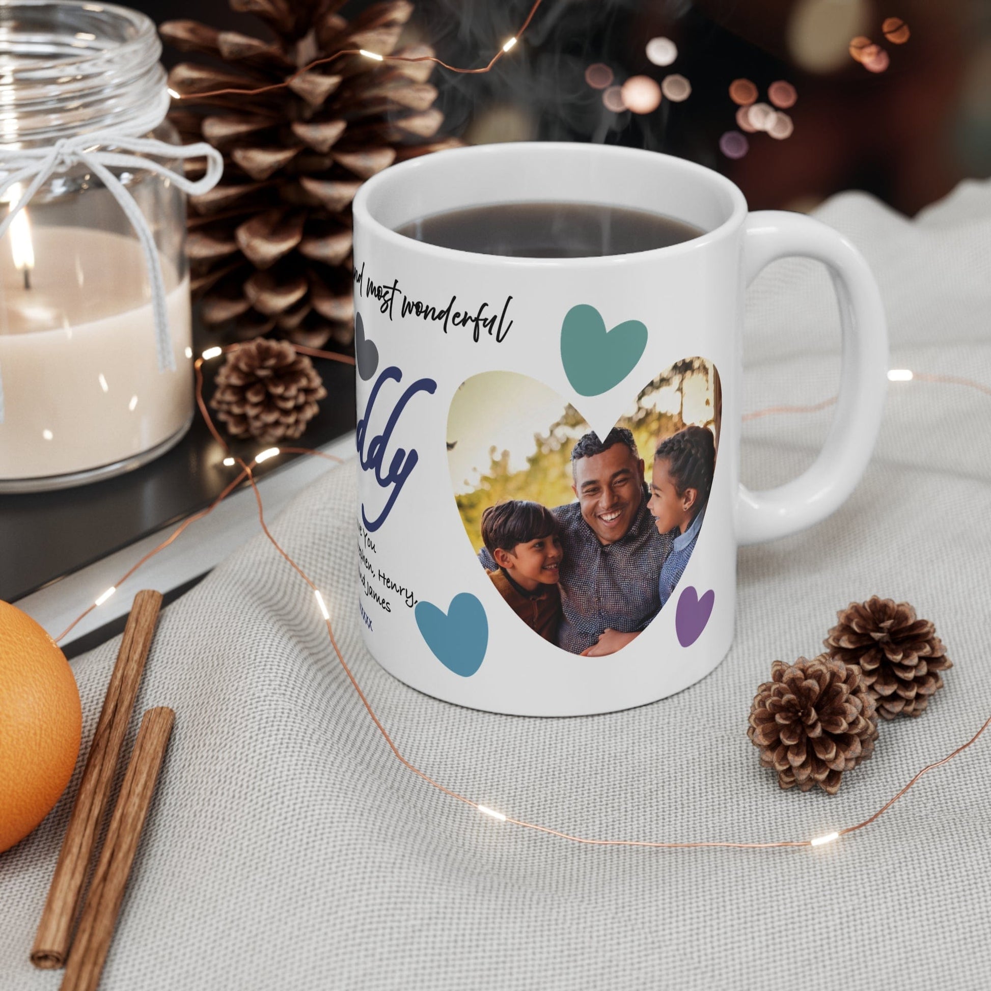 Printify Mug 11oz Personalised Daddy Photo In Hearts Mug