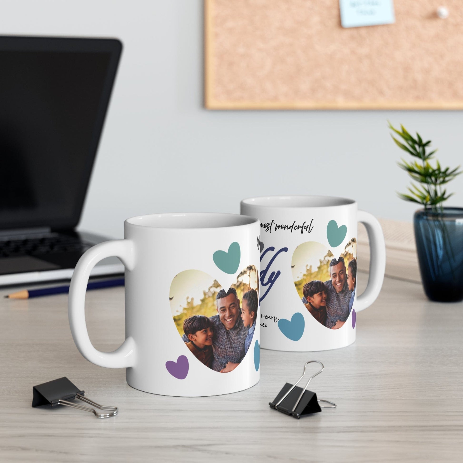 Printify Mug 11oz Personalised Daddy Photo In Hearts Mug