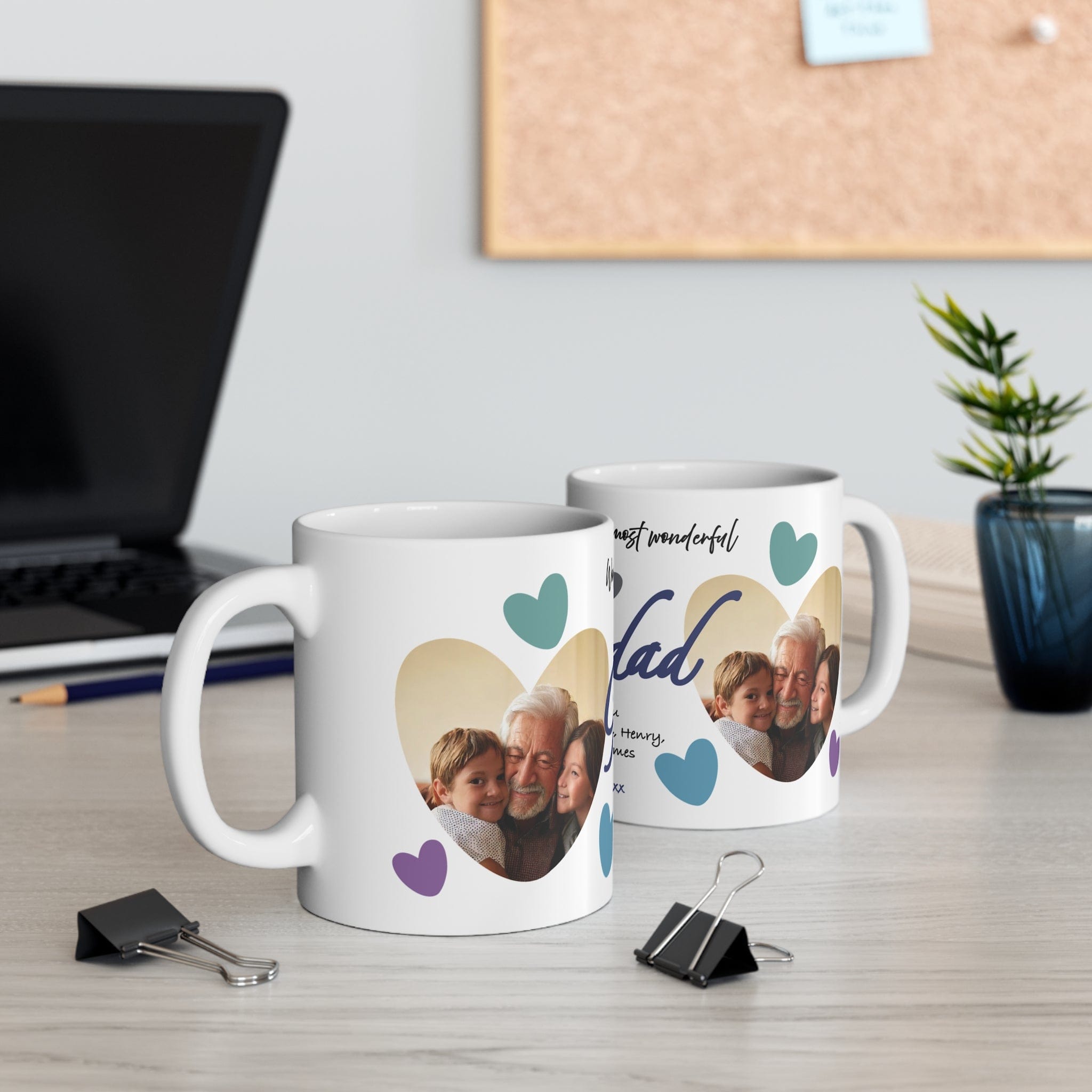 Printify Mug 11oz Personalised Grandad Photo In Hearts Mug