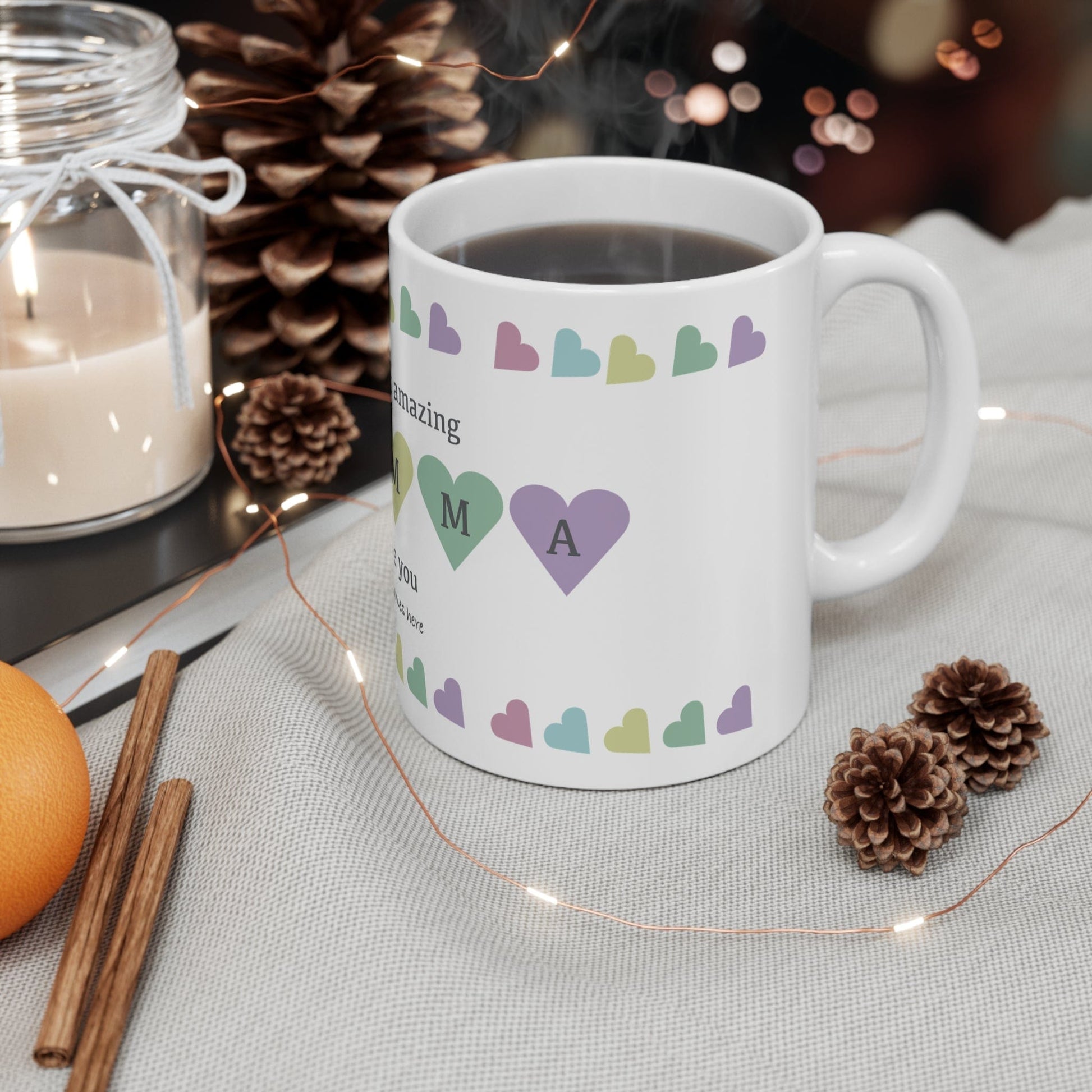 Printify Mug 11oz Personalised Mumma Heart charm 11oz Mug Pastel
