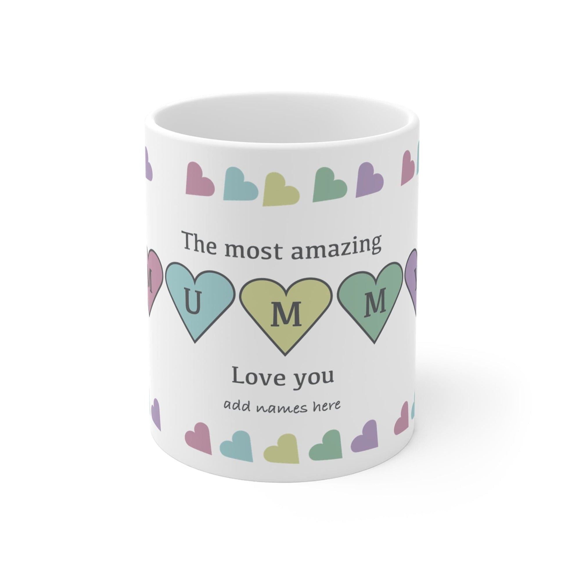 Printify Mug 11oz Personalised Mummy Heart charm 11oz Mug Pastel