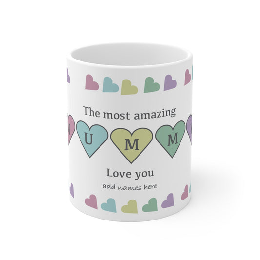 Printify Mug 11oz Personalised Mummy Heart charm 11oz Mug Pastel