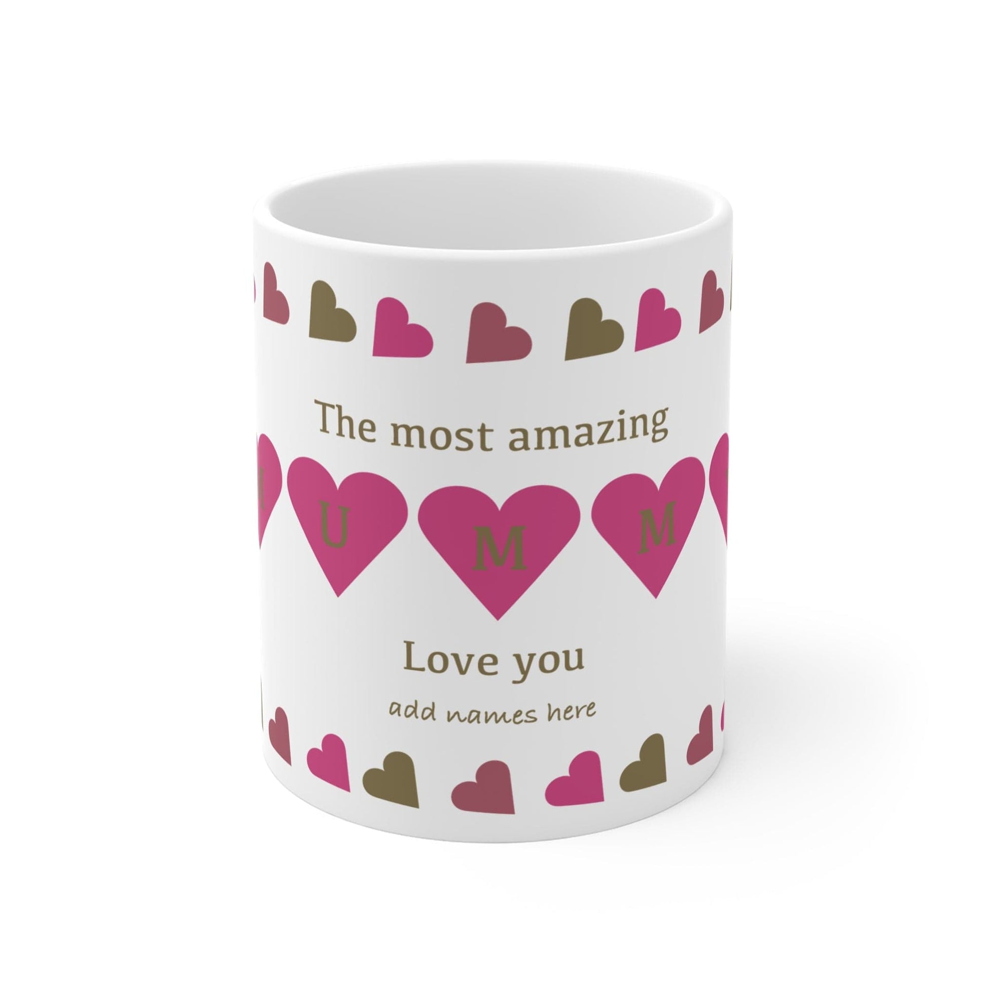 Printify Mug 11oz Personalised Mummy heart charm 11oz Mug Pink