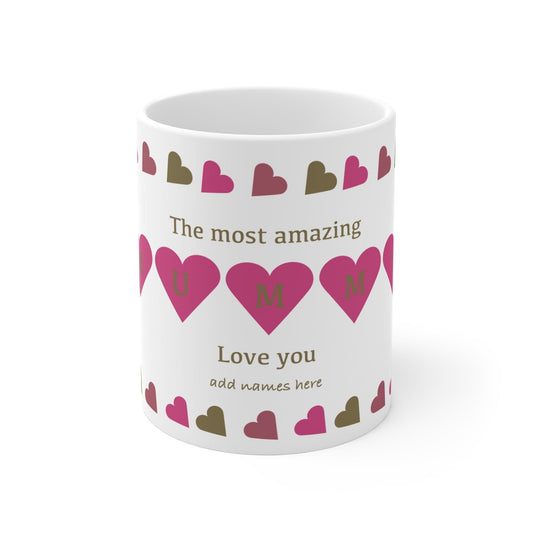 Printify Mug 11oz Personalised Mummy heart charm 11oz Mug Pink