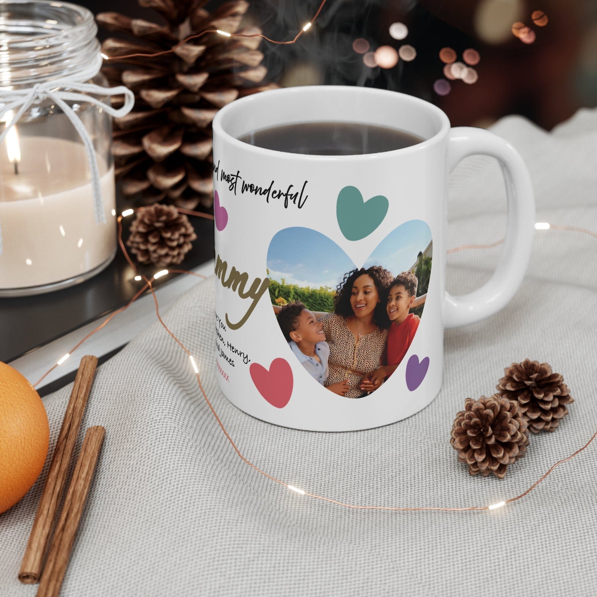 Printify Mug 11oz Personalised Mummy Photo In Hearts Mug