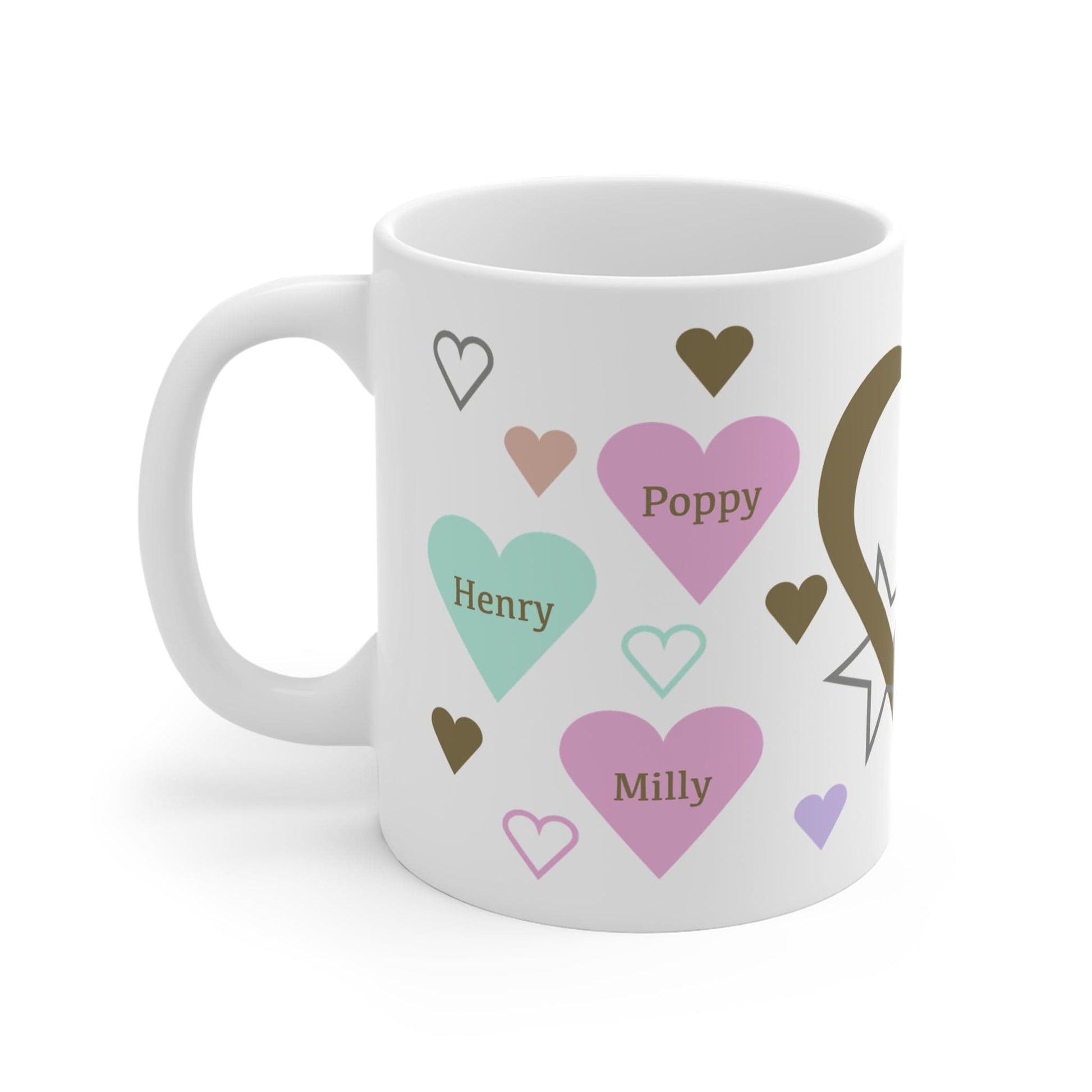 Printify Mug 11oz Personalised My Family Hearts 11oz Mug