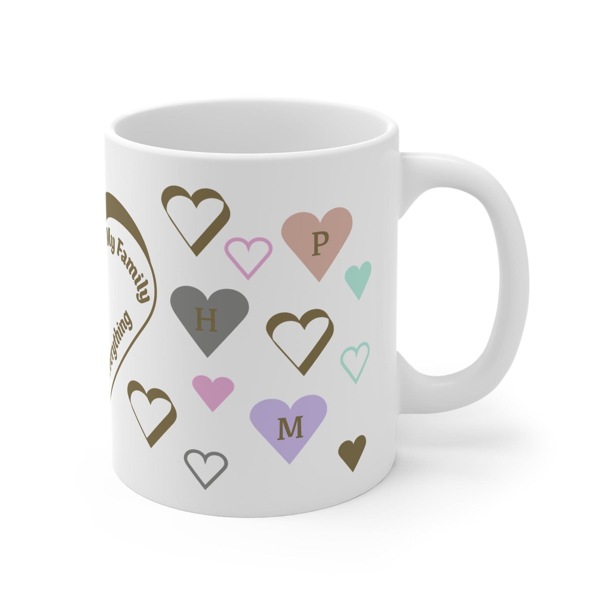 Printify Mug 11oz Personalised My Family Hearts 11oz Mug