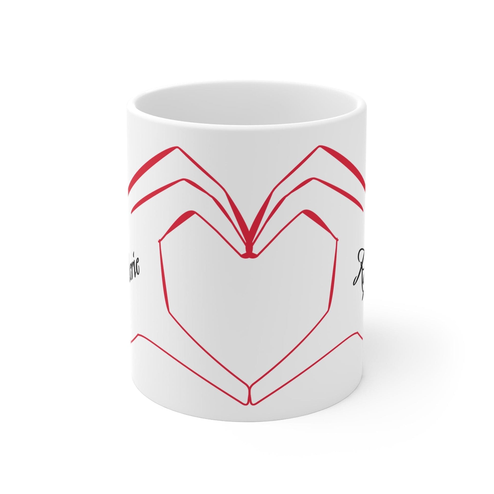 Printify Mug 11oz Personalised Names Heart Hands Mug