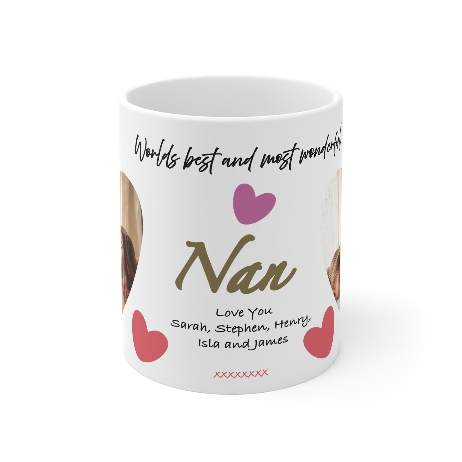 Printify Mug 11oz Personalised Nan Photo In Hearts Mug