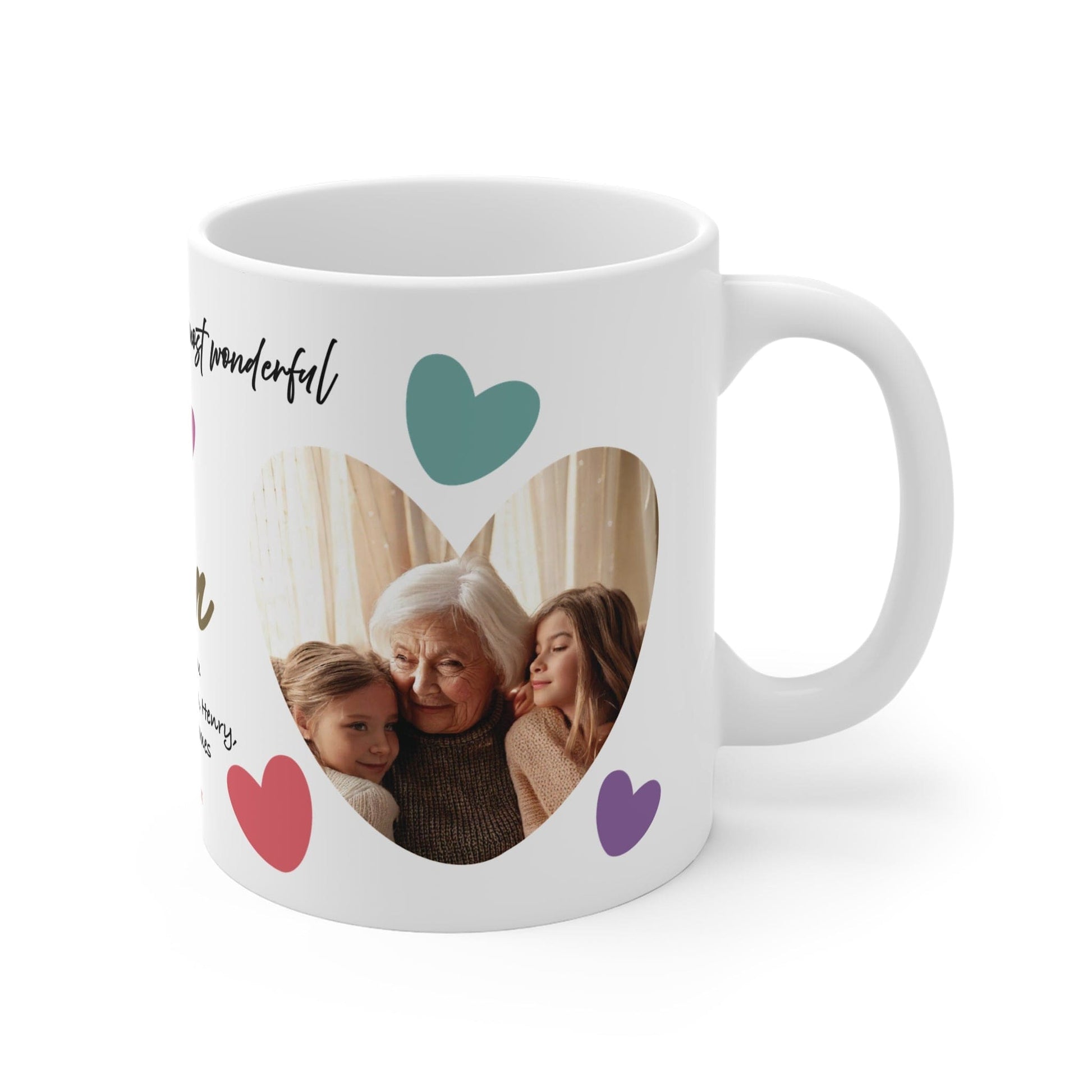 Printify Mug 11oz Personalised Nan Photo In Hearts Mug
