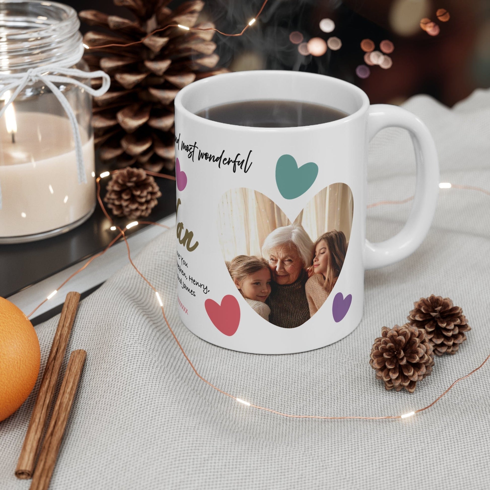 Printify Mug 11oz Personalised Nan Photo In Hearts Mug