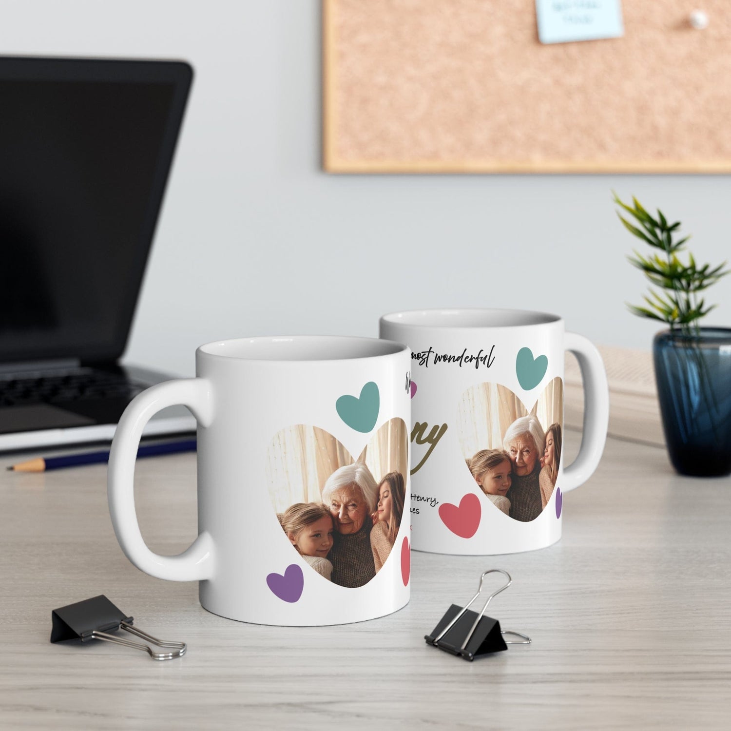 Printify Mug 11oz Personalised Nanny Photo In Hearts Mug