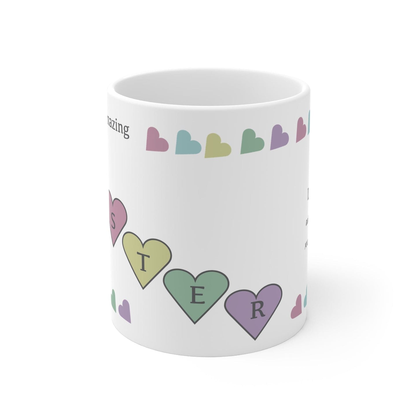 Printify Mug 11oz Personalised Sister Hearts 11oz Mug