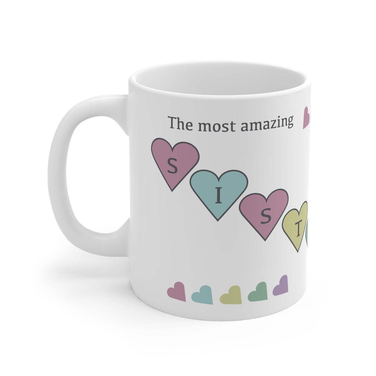 Printify Mug 11oz Personalised Sister Hearts 11oz Mug
