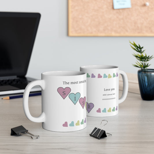 Printify Mug 11oz Personalised Sister Hearts 11oz Mug