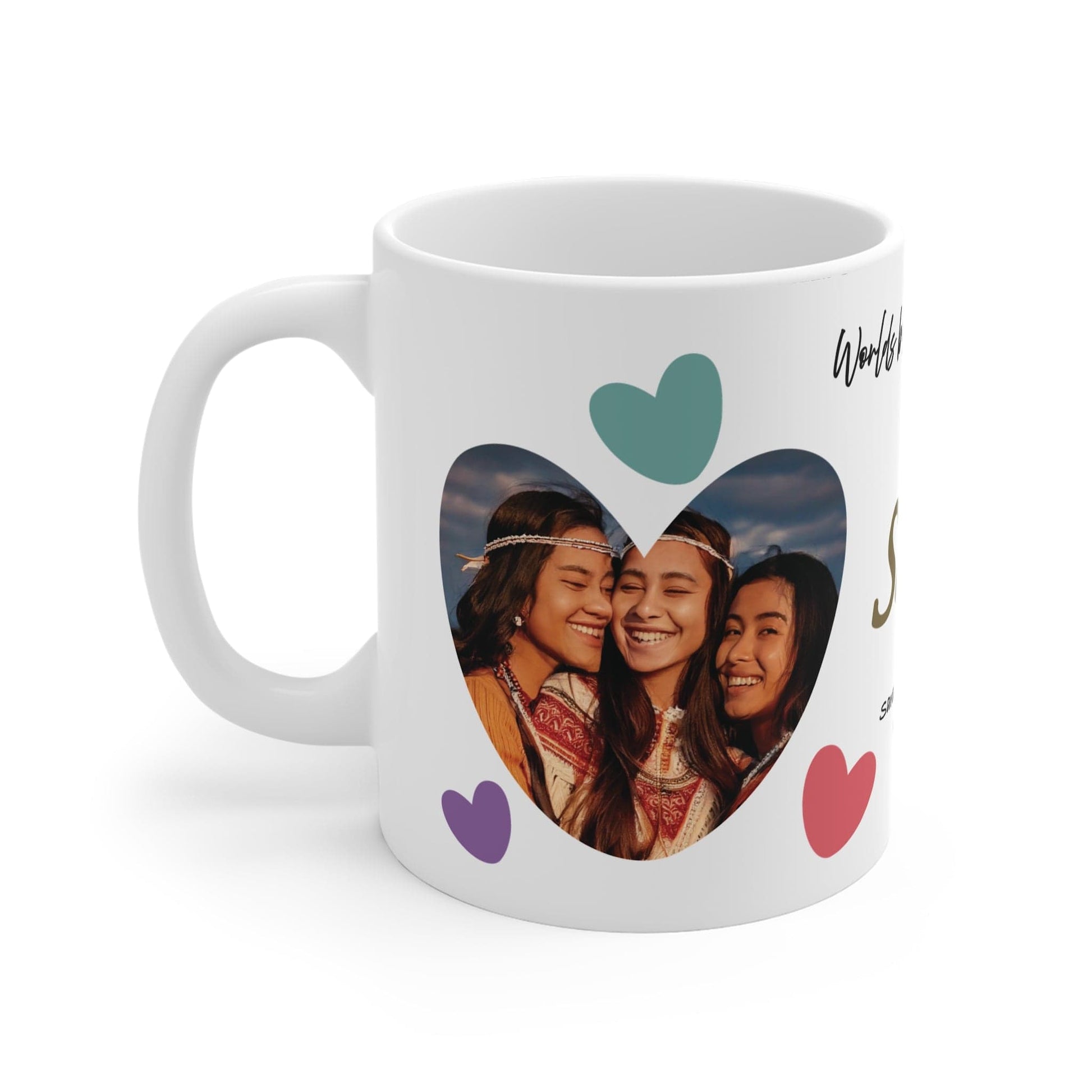 Printify Mug 11oz Personalised Sister Photo In Hearts Mug