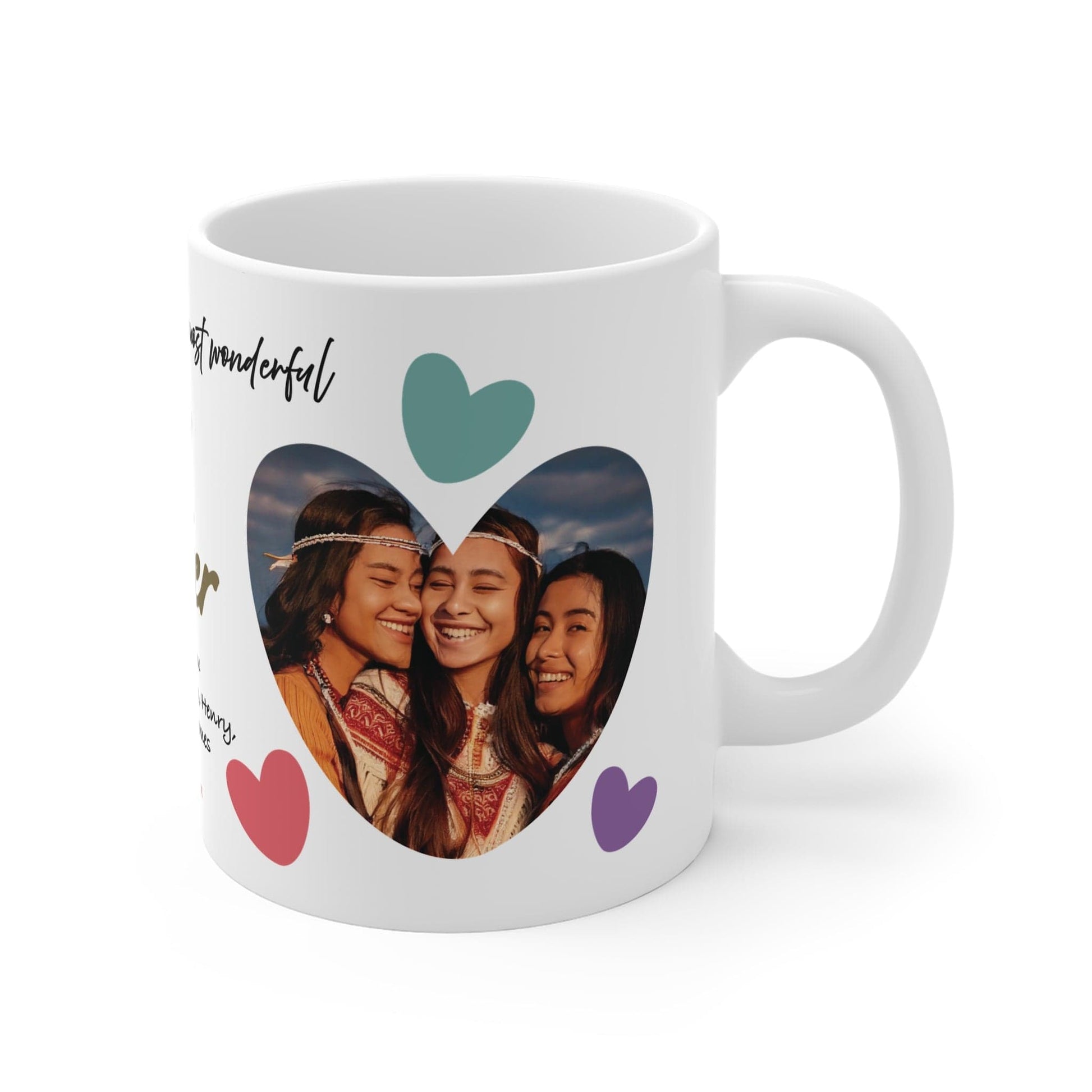 Printify Mug 11oz Personalised Sister Photo In Hearts Mug
