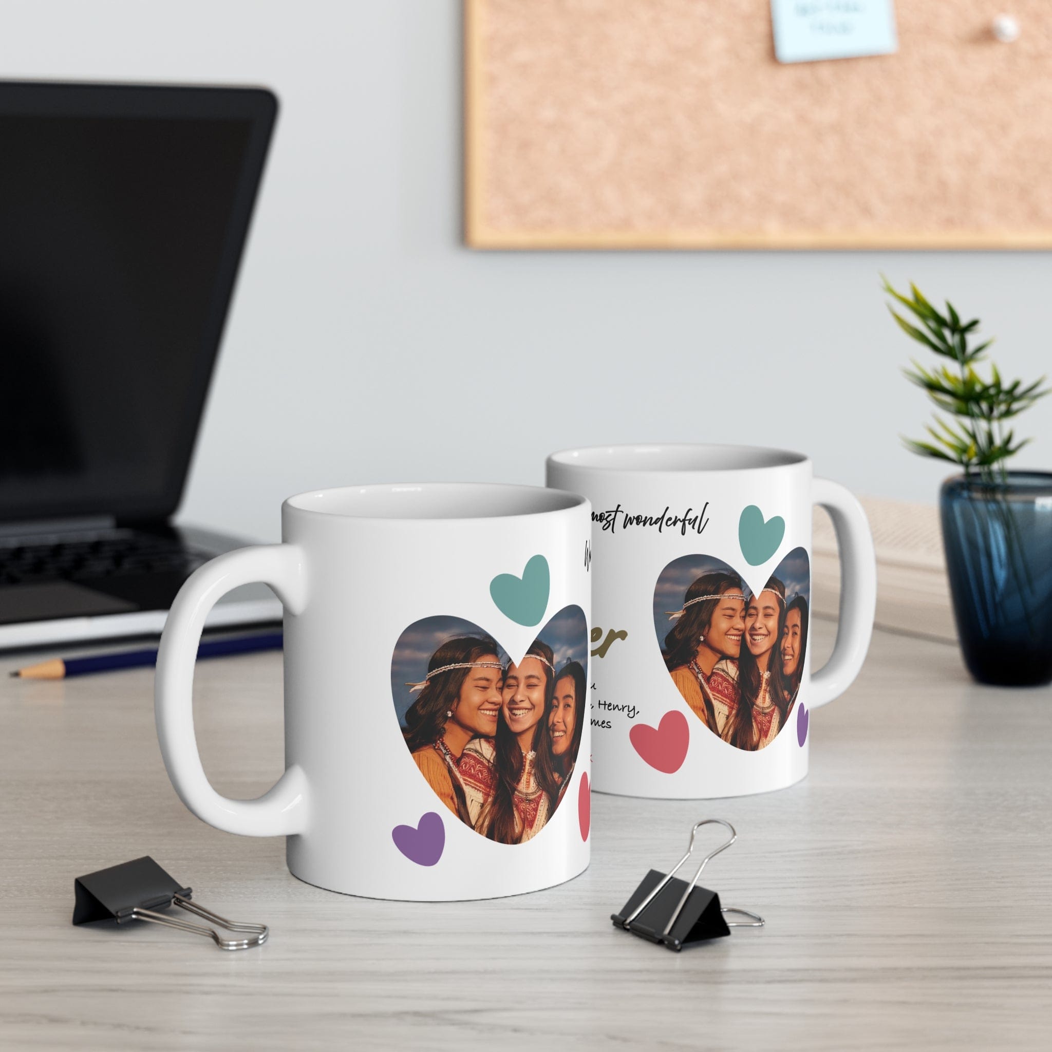 Printify Mug 11oz Personalised Sister Photo In Hearts Mug