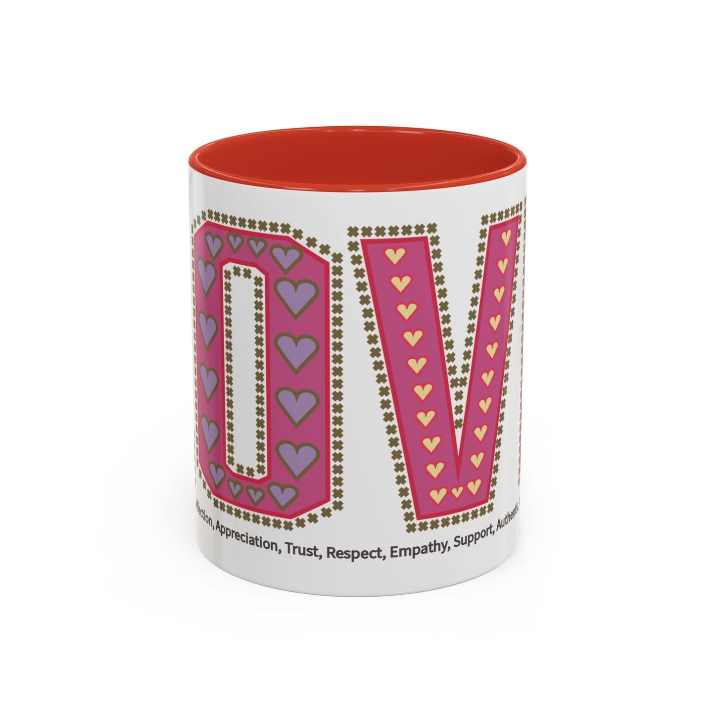 Printify Mug 11oz / Red Mug - Love Slogan Accent Mug with Pattern Designs