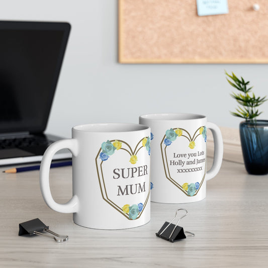 Printify Mug 11oz Super Mum Floral 11oz Mug