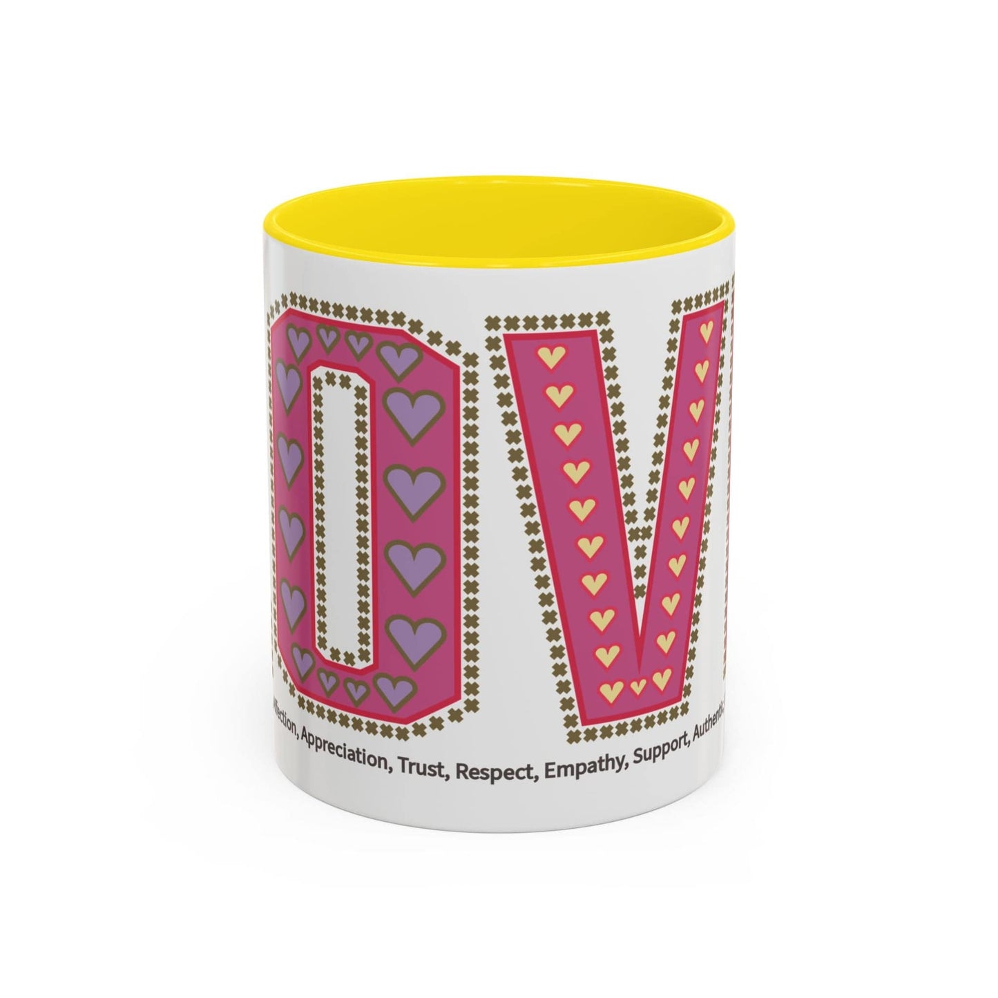 Printify Mug 11oz / Yellow Mug - Love Slogan Accent Mug with Pattern Designs