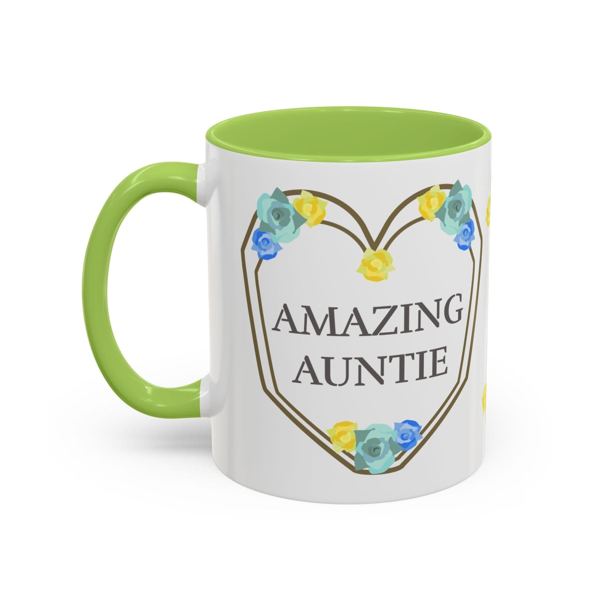 Printify Mug Mug - Personalised Amazing Auntie Floral With Accent Colours, Blue Green Yellow Flowers