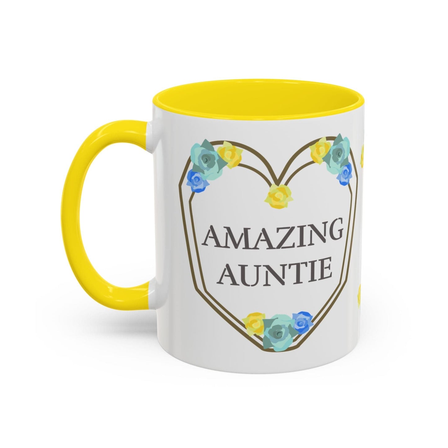 Printify Mug Mug - Personalised Amazing Auntie Floral With Accent Colours, Blue Green Yellow Flowers