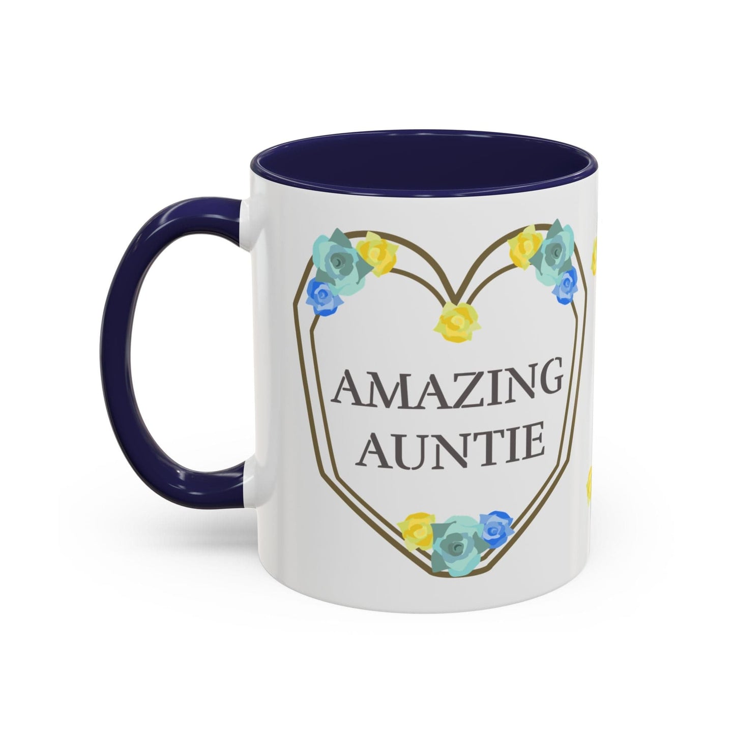 Printify Mug Mug - Personalised Amazing Auntie Floral With Accent Colours, Blue Green Yellow Flowers