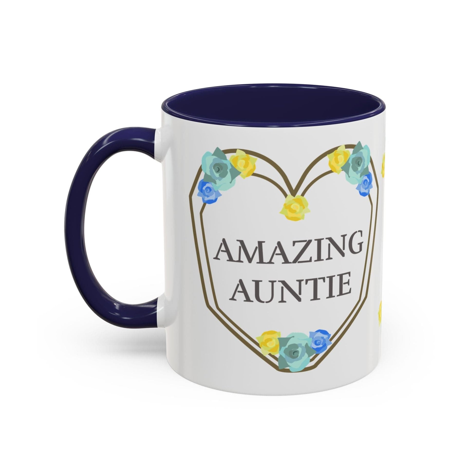 Printify Mug Mug - Personalised Amazing Auntie Floral With Accent Colours, Blue Green Yellow Flowers
