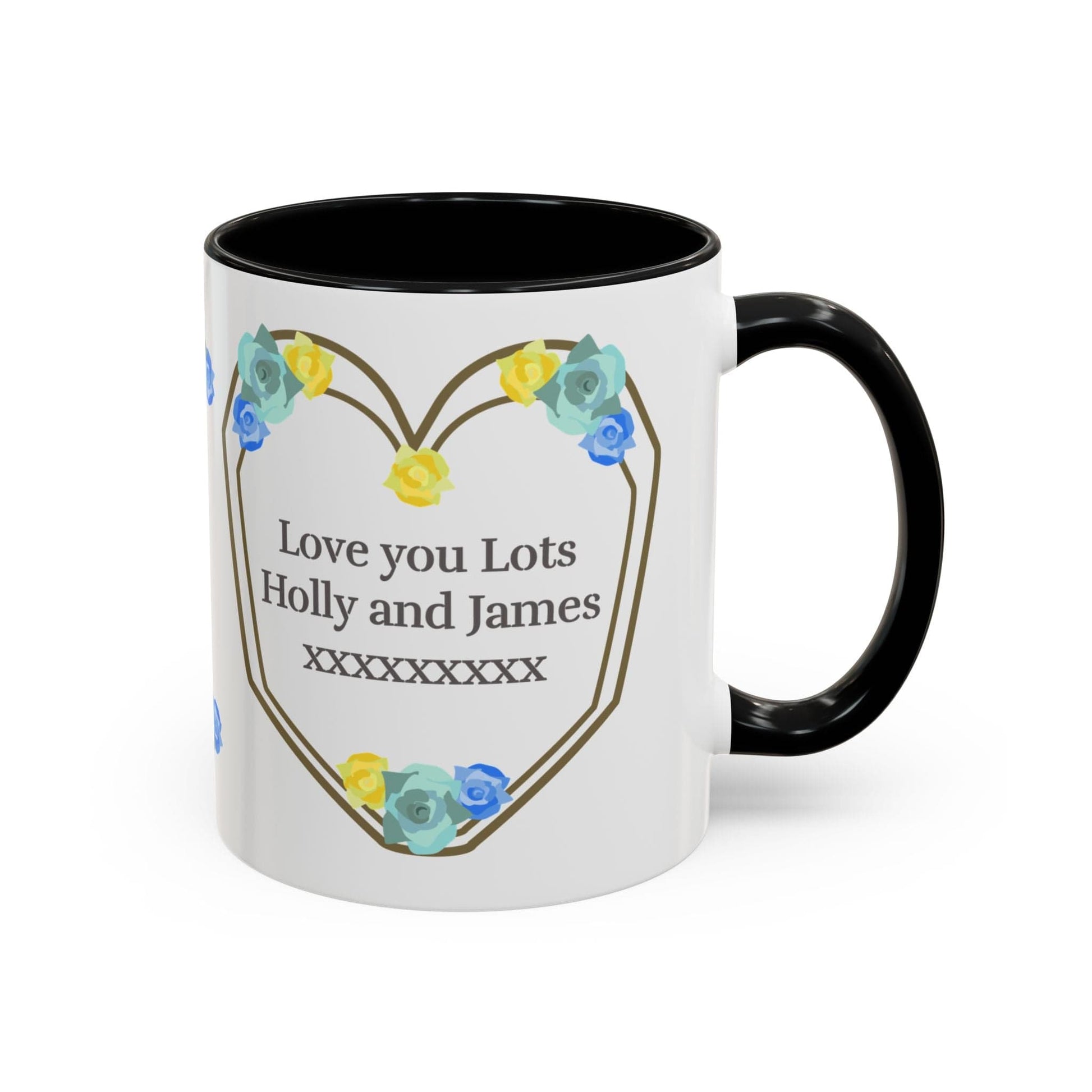 Printify Mug Mug - Personalised Amazing Auntie Floral With Accent Colours, Blue Green Yellow Flowers
