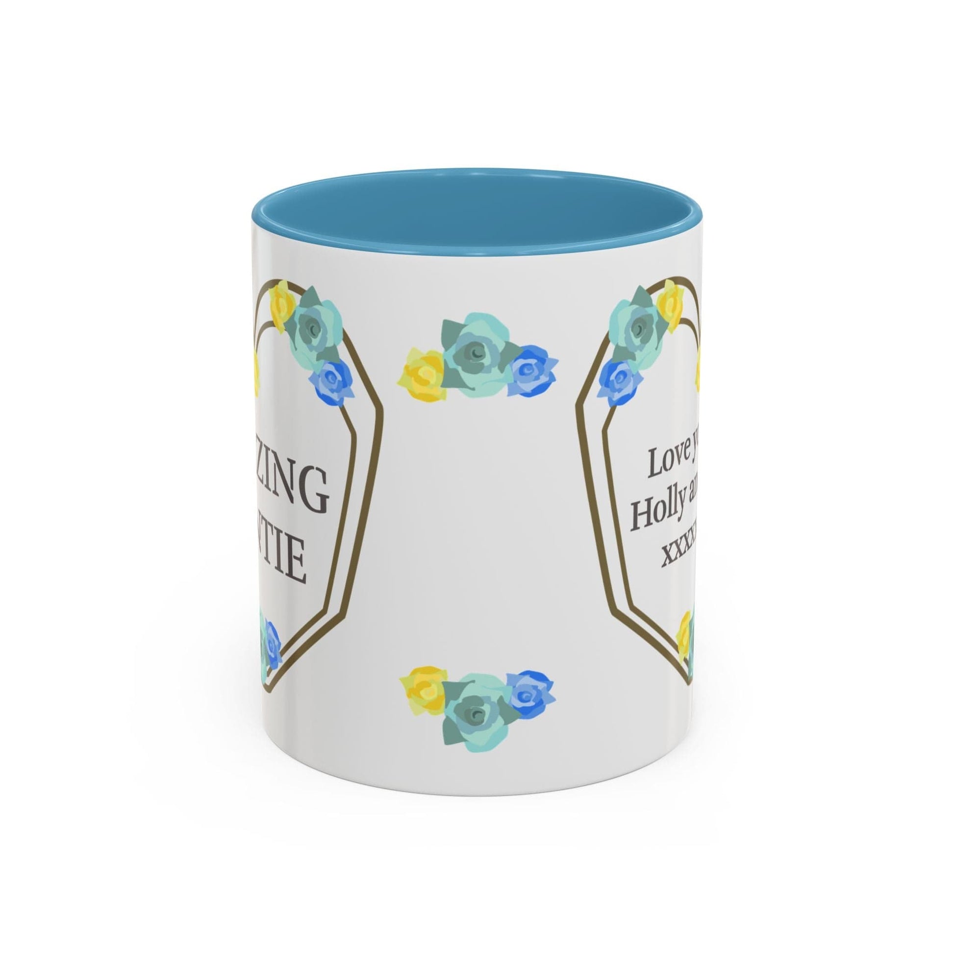 Printify Mug Mug - Personalised Amazing Auntie Floral With Accent Colours, Blue Green Yellow Flowers
