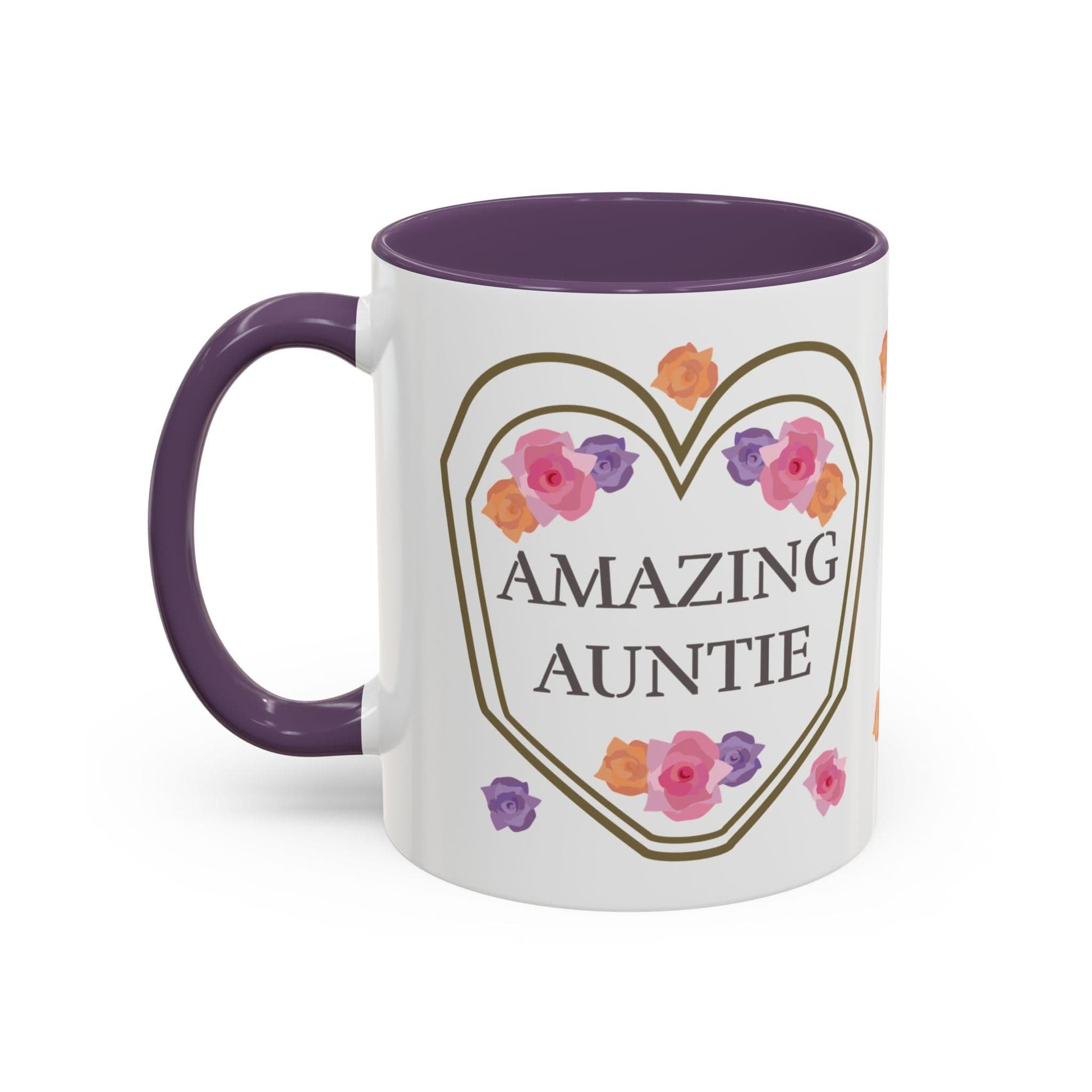 Printify Mug Mug - Personalised Amazing Auntie Floral With Accent Colours, Pink Orange Purple Flowers
