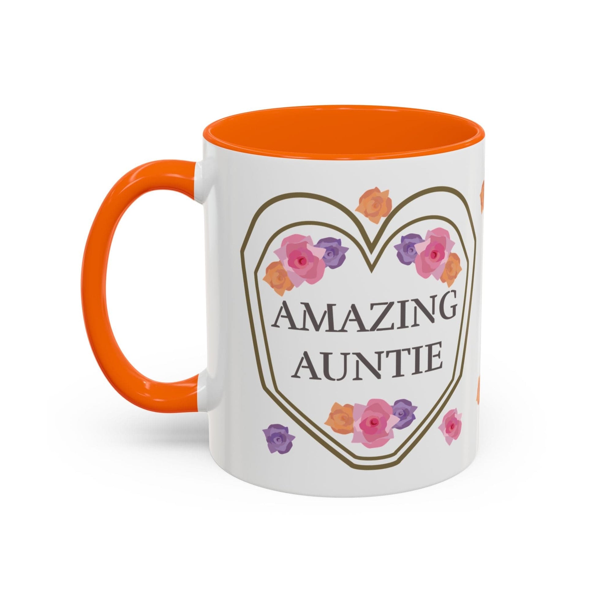 Printify Mug Mug - Personalised Amazing Auntie Floral With Accent Colours, Pink Orange Purple Flowers