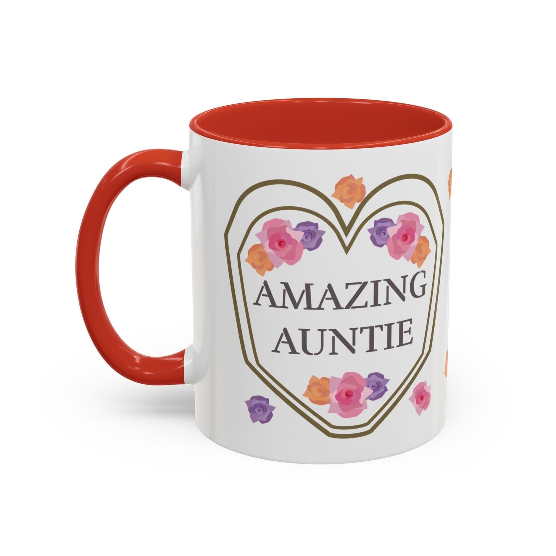 Printify Mug Mug - Personalised Amazing Auntie Floral With Accent Colours, Pink Orange Purple Flowers